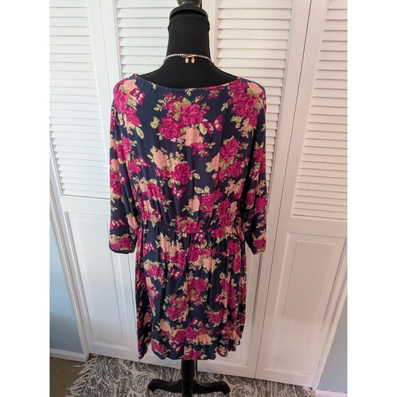 Joe Browns Dress Women’s 18 Pink Multi Floral 3/4 Sleeve Surplice Cottagecore - Picture 9 of 13